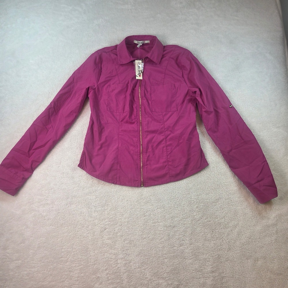 Miss Selfie Womens Magenta Pink Zip Front Utility Shirt Long Sleeve Small NWT